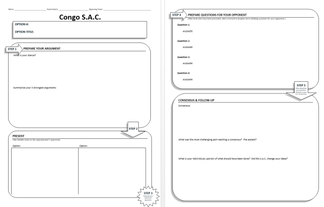 SAC graphic organizer to aid students in their discussion and questions.